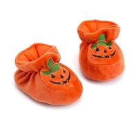 Bohue Halloween Pumpkin Booties Orange Scary Pumpkin Pram Booties Soft Newborn Winter Warm Fleece Slippers Unisex Bootie Soft Soles for Baby Kids Children