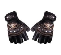 Bohue Steampunk Half-Finger Gloves, Black, Leather, Unisex, Halloween, Cosplay, Gothic, Men Women