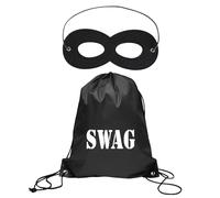 Bohue Swag Bag and Eye Mask Drawstring Sack Cops Robbers Thief Burglar Accessory Criminal Cosplay for Masquerade Party Halloween Book Week Dress up Day