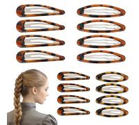 BOHUIZ 16 Pcs Snap Hair Clips, 4 Size Classic Tortoise Metal Hair Clips No Slip Oval Snap Hairs Clip for Women Girls Various Fine and Thick Hairs DIY Hairstyling Accessories