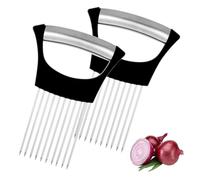 BOHUIZ 2 Pcs Stainless Steel Onion Holder, Upgraded Kitchen Hand Onion Slicer Onion Holder for Slicing Kitchen Gadgets for Cutting Vegetables Fruits Avocados Meat