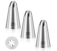 BOHUIZ 3 PCS 2D Cake Piping Nozzle Tips, Stainless Steel Large Piping Tips Cake Decorating Tools for Buttercream Icing Cupcake DIY Birthday Baking Supplies