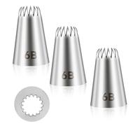 BOHUIZ 3 PCS 6B Cake Piping Nozzle Tips, Stainless Steel Large Piping Tips Cake Decorating Tools for Buttercream Icing Cupcake DIY Birthday Baking Supplies
