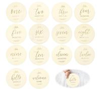 BOHUIZ 7 Pcs Wooden Baby Milestone Cards Baby Months Signs, 10cm Round Double Sided Milestone Babys Cards for New Parents Gift Set Newborn Infants 0-12 Months Growth Recording Photo Props