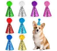 BOHUIZ 8 Pcs Mini Party Hats for Stuffed Animals, Glitter Mini Small Dog Hats Cat Birthday Party Hat Adjustable Headbands Stuffed Animals Birthday Hats for Holiday Puppy Kitten Costume Accessories