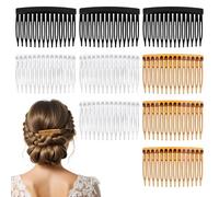 BOHUIZ 9 Pcs 14 Teeth Hair Side Comb Transparent Twist French Vintage Style Hair Clips Pins Accessories for Women Girls Bridal Wedding Veil Fine Hair, Wide (Black, Transparent, Light Coffee)