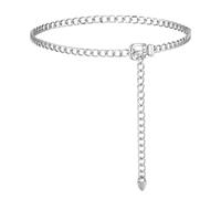 BOHUIZ Chain Belt for Women Waist Size 32-37", Metal Waist Chains Belt Adjustable Chain Belts for Dress Jeans(Silver)