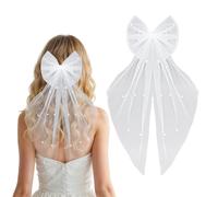 BOHUIZ Hair Bow Veils for Brides, Large Bridal Pearl Hair Pins Wedding Accessories Bachelorette Party Decorations Short Veils for Bridal Bridesmaid Gift
