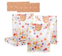 BOHUIZ Paper Gift Bag, 40 PCS Rainbow Dots Style Paper Bag Party Bags with Thank You Stickers, Donut Party Bags for Kids, Celebration, Baby Shower, Birthday, Halloween, Christmas(9x5.5x18 cm)