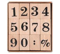 BOHUIZ Wooden Number Rubber Stamps, 12Pcs 0-9 Mini Square Decorative Multipurpose Stamps for DIY Craft Card and Photo Album, Brown