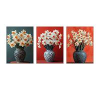 BOHUO 3 Piece Botanical Boho Floral Canvas Wall Art Abstract Moderne Abstract Florals Landscape Picture Textured Painting Artwork Large for Living Room(White 20)-60x80cmx3 Unframed