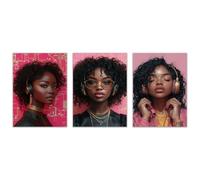 BOHUO 3 Pieces Elegant Abstract African American Canvas Wall Art Boho Leaf Painting Botanical Art Print for Living Room, Bedroom, Office(Purple 36)-30x50cmx3 Unframed