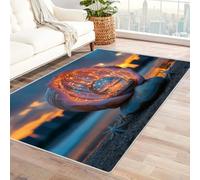 BOHUO 3D Ocean Carpet Bathroom Rug Seaside for Living Dining Room Floral Area Rug Artistic Modern Home Office Non Skid carpet(Gold)-150x210cm