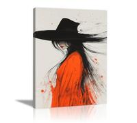 BOHUO African American Canvas Wall Art Abstract Black Woman Bohemian Abstract Florals Landscape Picture Textured Painting Artwork Large for Living Room(Orange 4)-80x110cm Framed
