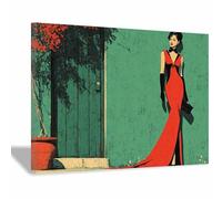 BOHUO African American Canvas Wall Art Abstract Black Woman Boho Modern Seascape Canvas Prints Seaview Landscape Artwork for Home Office Decorations(Orange 46)-50x70cm Framed