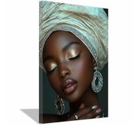 BOHUO African Canvas Wall Art Black Woman Minimalist Artwork Modern Nature Picture Seascape for Office Living Room Bathroom(Pink 51)-30x40cm Framed