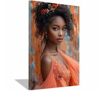 BOHUO African Woman Canvas Wall Decor American Black Women Wall Art Abstract Elegance Posters Wall Decor Pictures for Home Living Room Bathroom Decoration(Brown 62)-20x30cm Framed