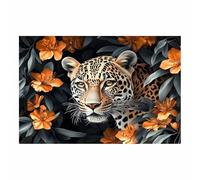 BOHUO Animal Canvas Wall Art Black And White Flower Leopard Poster Painting Modern Artwork Home Hallway Decoration Living Room Bedroom(Orange 64)-60x90cm Unframed
