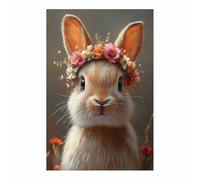 BOHUO Animal Portrait Easter Bunny Canvas Wall Art Wreaths Vintage Rabbit Eggs Wall Decor Retro Wildflower Painting Artwork for Living Room Decor(Blue 64)-20x30cm Unframed