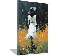 BOHUO Black Woman Canvas Wall Art African American Women Retro Natural Landscape Painting for Bathroom Bedroom Living Room Home Decoration(Black and White 1)-70x100cm Framed