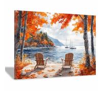 BOHUO Blue Beach Wave Pictures Painting on Canvas Wall Art Autumn Natural Landscape Painting for Bathroom Bedroom Living Room Home Decoration(Orange 36)-50x70cm Framed