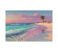 BOHUO Blue Beach Wave Pictures Painting on Canvas Wall Art Colorful Pictures Print Modern Artwork for Living Room Office(Pink 10)-30x45cm Unframed