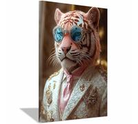 BOHUO Colourful Animal Canvas Wall Art Funny Pictures for Living Room Bedroom Kitchen Hallway Stairs Wall Decor(Pink 75)-80x120cm Framed