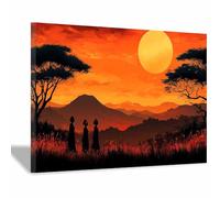 BOHUO Elegant African American Black Women Canvas Wall Art landscape Pictures Art Prints for Nordic Minimalist Room Bedroom Wall Decor(Orange 39)-60x80cm Framed
