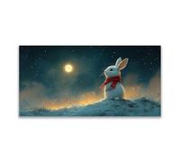 BOHUO Forest Winter Canvas Wall Art Modern Painting Animal rabbit Painting Artwork for Living Room Bedroom Bathroom Home Decor Nursery Wall Decor(White 22)-70x140cm Unframed