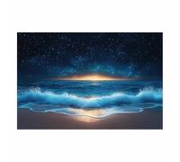 BOHUO Moon Sea Ocean Canvas Wall Art Ocean Waves Natural Landscape Painting for Bathroom Bedroom Living Room Home Decoration(Blue 12)-80x110cm Unframed