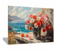 BOHUO Ocean Beach Canvas Wall Art Retro Natural Landscape Painting for Bathroom Bedroom Living Room Home Decoration(Red 20)-60x80cm Framed