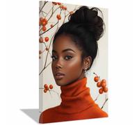 BOHUO Retro Style African American Canvas Wall Art Painting Black Woman Abstract Elegance Portrait Decor Picture Living Room Bathroom Office Decoration(Red 68)-30x40cm Framed