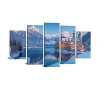 BOHUO Set Of 5 Abstract Modern Natural Landscape Canvas Wall Art Mountain Lake Prints Painting Picture, Bathroom Wall Decor for Friends or Family(Blue 20)-100x150cm Framed