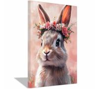 BOHUO Spring Easter Bunny Wall Art Canvas Prints Wreaths Easter Rabbit Artwork for Bedroom, Living Room, Office, Farmhouse Home Wall Decor(Purple 56)-20x30cm Framed