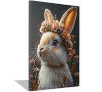 BOHUO Spring Easter Bunny Wall Art Canvas Prints Wreaths Rabbit Painting Wall Art Decoration for Office Bedroom Room Living Decor(Pink 91)-20x30cm Framed