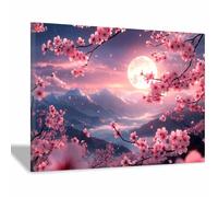 BOHUO Tree of Life Wall Art Colorful Canvas Flower moon Modern Large Panoramic Landscape Artwork for Living Room Bedroom Bathroom Office Home Decor(Pink 60)-60x90cm Framed