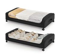 Boic 2 Pack Under Bed Storage On Wheels, 50L Foldable Underbed Storage Boxes With Lids, Under Bed Storage Organiser UnderbedStorage On Wheels With Zip Drawers For Toy, Blanket, Clothes, Shoes