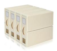 Boic 4 Pack Bed Sheet Organiser Folding Storage, Bedding Storage Box Linen Storage Box Linen Closet Organisers For Blanket, Duvet Cover Set, Bed Sheet Set (Beige)