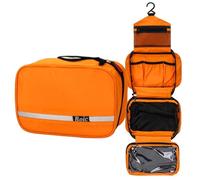 Boic Hanging Toiletry Bag Waterproof, Large Man Wash Bags for Men, Travel Toiletry Bag Folding Portable Toiletries Bag for Men & Women with 4 Compartments, Orange, 28 x 12 x 21cm