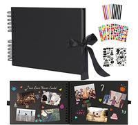 Boic Scrap Books Photo Album, DIY Memory Book 80 Black Pages Guestbooks Family Albums, Vintage Handmade Scrapbook, Christmas Birthday Gifts for Girls Women (Black) without pens