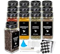 Boic Spice Jar Set, 12x120ml Spice Jars Square Set With Black Lids, Spice Containers Spice Organiser With German Label And Blank Label, Pen, Hose Brush, Silicone Funnels