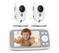 Boifun Video Baby Monitor with 2 Cameras, 720P IPS Screen, Invisible Infrared Night Vision, VOX Mode, No WiFi, Two-way Talk, Temperature Sensor, Lullabies, 4-inch, for Twins Two Children, Dual Cameras