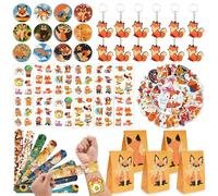 BOIKOKY 110Pcs Fox Birthday Decorations Fox Party Bag Fillers with Slap Bracelets Keychain Temporary Tattoo Stickers Badges Gift Bags for Kids Woodland Baby Shower Jungle Safari Party Supplies