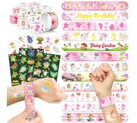 BOIKOKY 96 PCS Fairy Party Favors Set - 72 Pre-Cut Temporary Tattoos & 24 Slap Bracelets for Kids, Perfect for Fairy Garden Birthday Parties, Princess Celebrations & Classroom Rewards