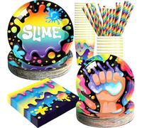 BOIKOKY Slime Birthday Party Decorations, 120Pcs Slime Themed Party Supplies Disposable and Colorful Tableware Includes Plates, Napkins, Cups and Straws | Serves 24