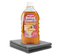 Boiled Linseed Oil for Wood 500ml - Outdoor Wood Treatment & Decking Oil for Furniture, Floors, Worktops & Garden Use - Includes 2 Lint-Free Cloths for Easy Use