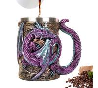 boiler Dragon Coffee Mug, Medieval Dragon Beer Tankard Simulation Gothic Barrel, Double Wall Vintage Bar Accessories, Metal Insulated Drinking