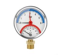 Boiler Temperature Pressure Gauge, Dual Display Thermometer Manometer | 0-120°C & 0-16 Bar, 1/4 in Thread + 1/2 in Adaptor, Underfloor Heating & Boilers(Radial 6 Bar)
