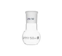 Boiling Flask with Joint, 50ml - Socket Size 29/32 - Flat Bottom, Short Neck - Interchangeable Joint - Borosilicate 3.3 Glass - Eisco Labs