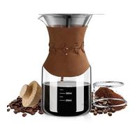 BOILMERIT Pour Over Coffee Maker with Double-Layer Stainless Steel Filter, 20 oz Pour Over Coffee Dripper, Glass Carafe with Vintage Leather Collar and Cork Lid & Filter Stand for Espresso